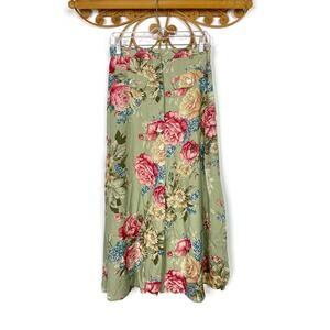American Vintage Floral Midi Skirt in Green and Pink